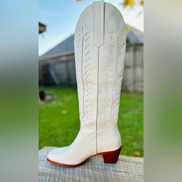 Dreamcia Women’s Wide Calf Cowboy Boots|Ivory Embroidery Design|Faux Leather|9.5 - Picture 3 of 16